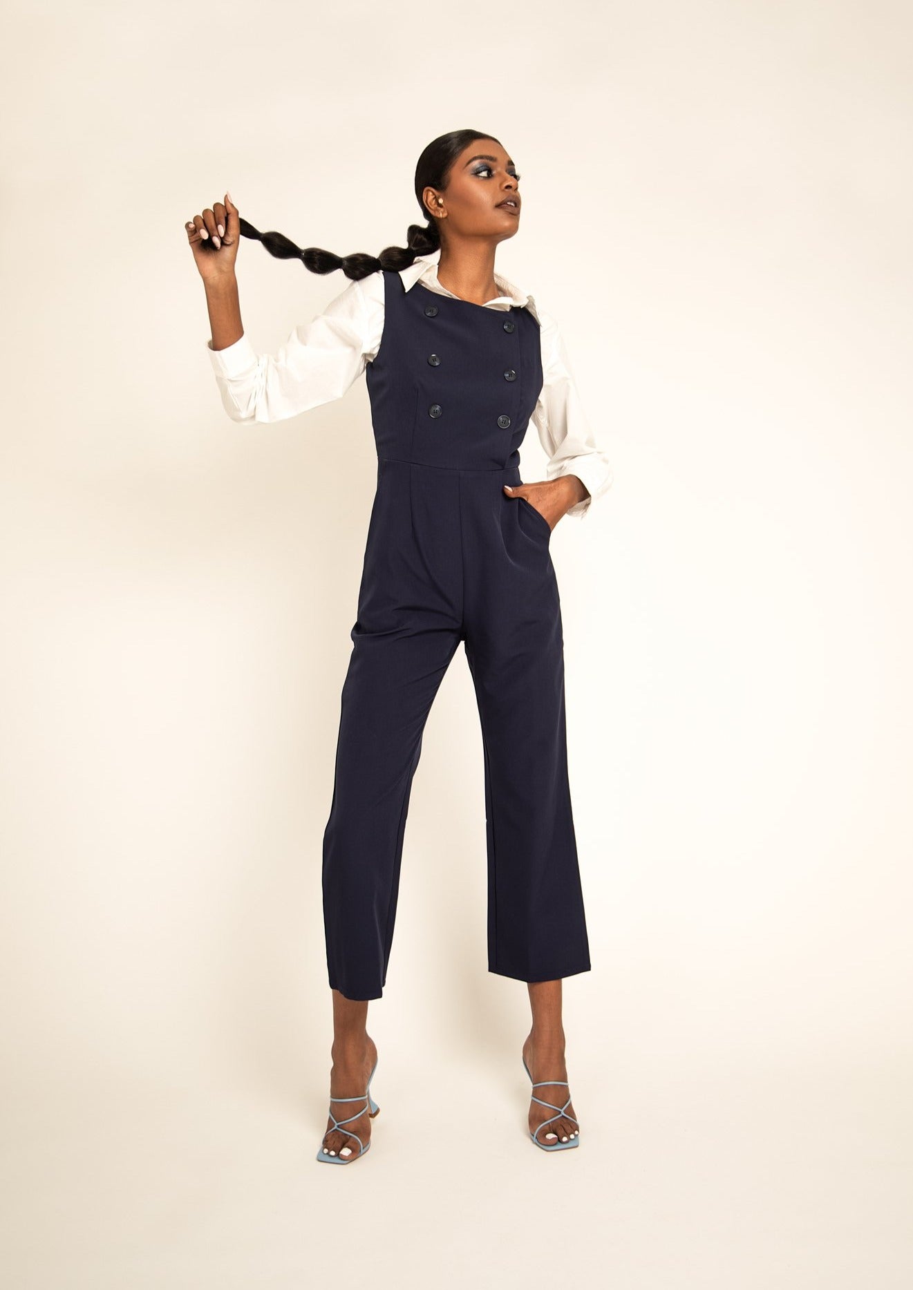 Navy Jumpsuit with Button Detail